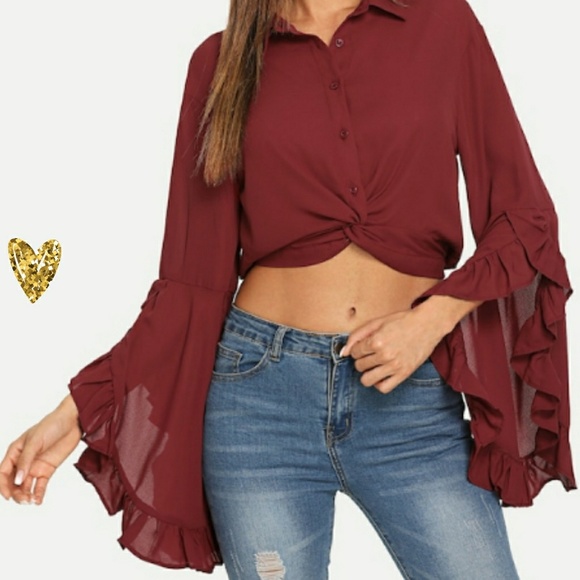 LAST ONE! Twisted Bell Sleeve Boho Crop Top - Picture 6 of 6